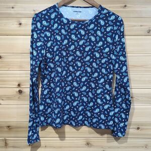 Lands' End Womens Swim Top Rashguard Medium Blue Paisley Print Long Sleeves